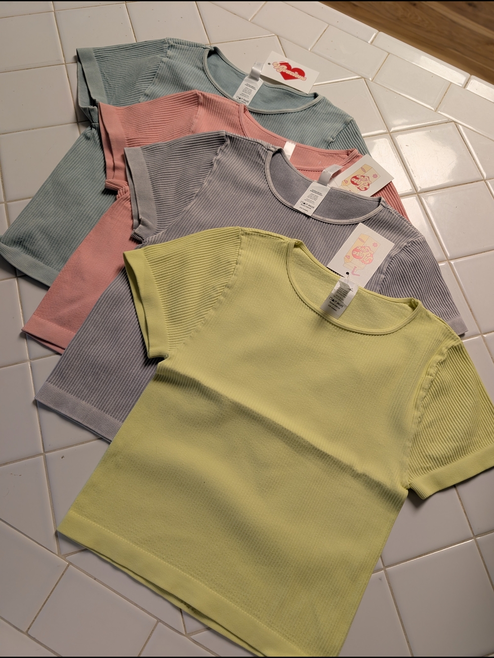 Nikibiki Ribbed Short Sleeve Tee Set in Lemon, Lavender, Blush, and Mint
